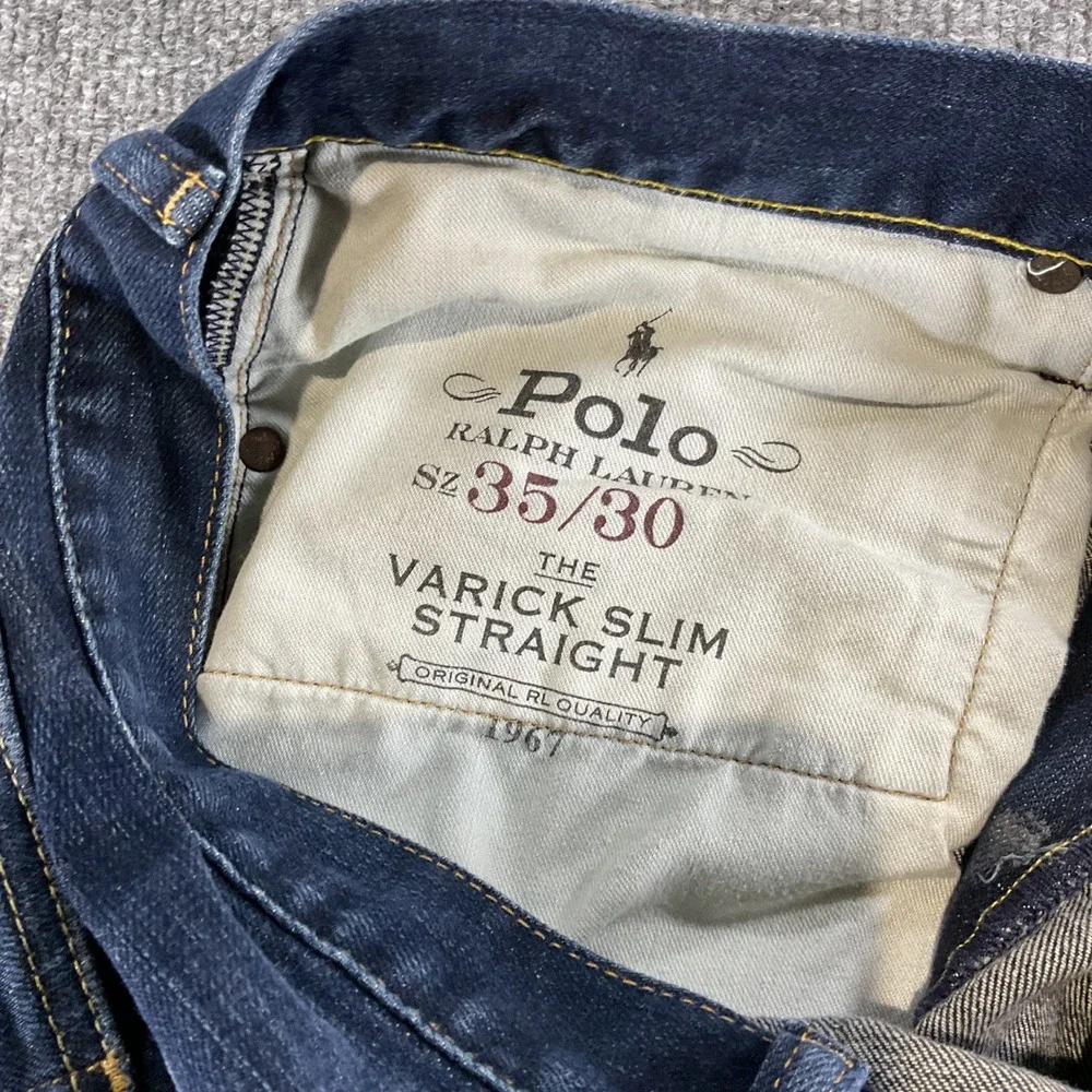 Polo Ralph Lauren Varick Slim Straight Jeans Mens 35x30 Dark Wash Stretch Denim